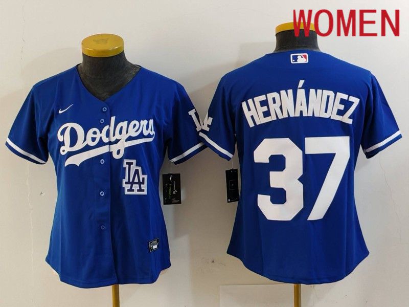 Women Los Angeles Dodgers 37 Hernandez Blue Nike Game 2024 MLB Jersey style 7264